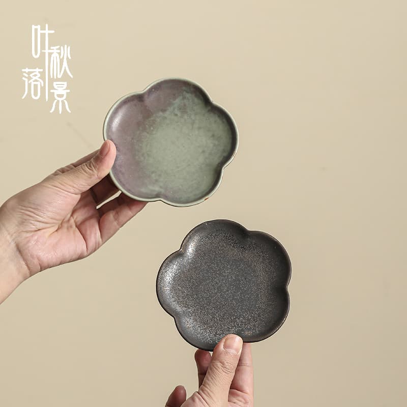 Rough Pottery Kiln-Changed Ceramic Snack Plate Coaster Cup Holder Small Fruit Dish Tea Snack Plate Dried Fruit Snack Tray Coffee Table Small Fruit Bowl