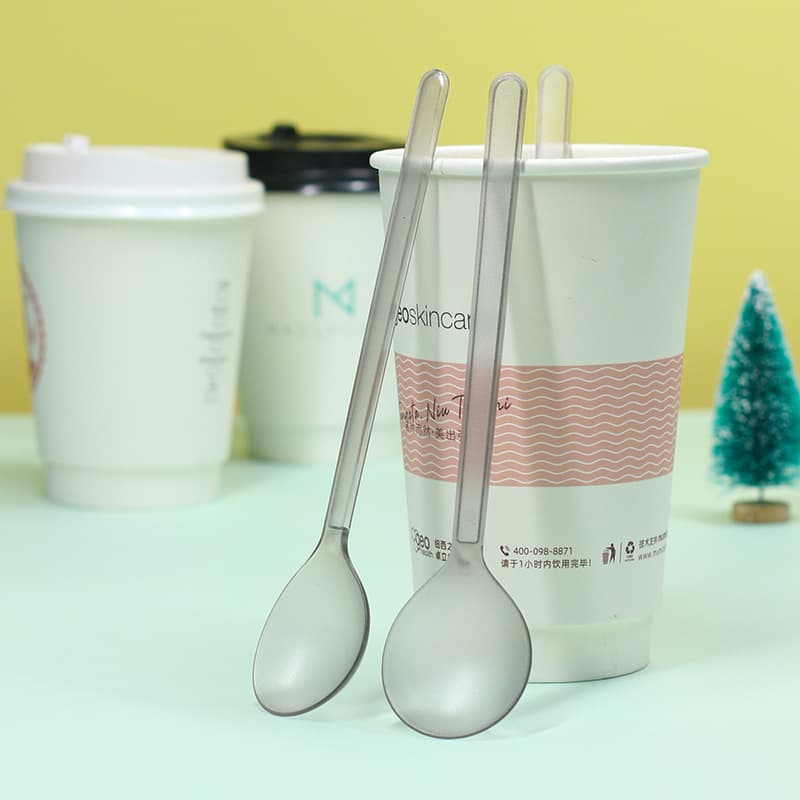 Disposable ancient tea spoon frosted thickened long handle single individually packaged burnt grass jelly milk tea commercial plastic dessert spoon