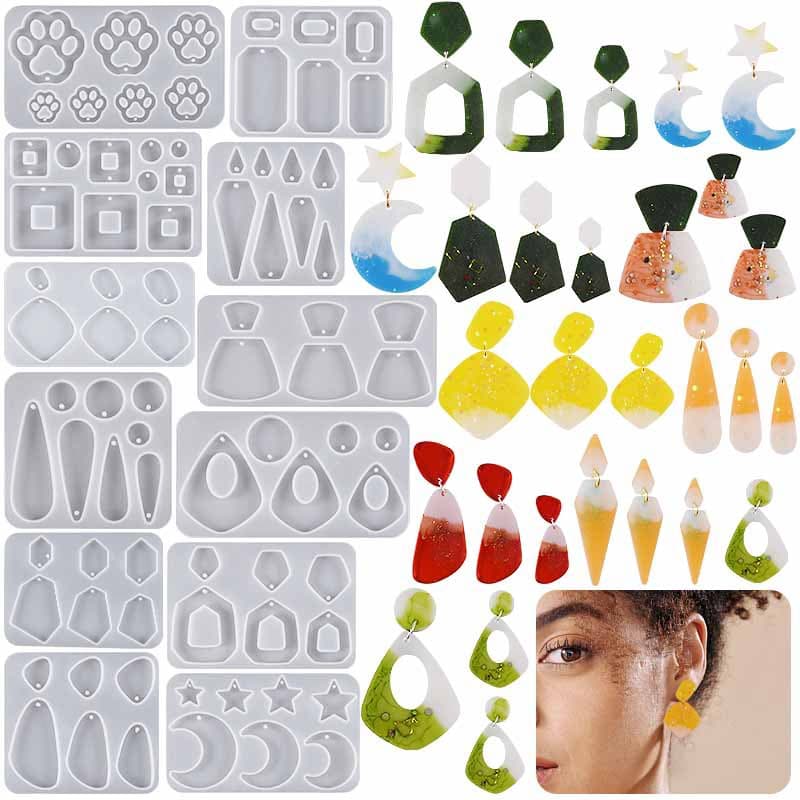 DIY Crystal Drip Earrings Grinding Tools Mirror Star Moon Cat Paw Waterdrop Square Pendant Jewelry Silicone Mold
