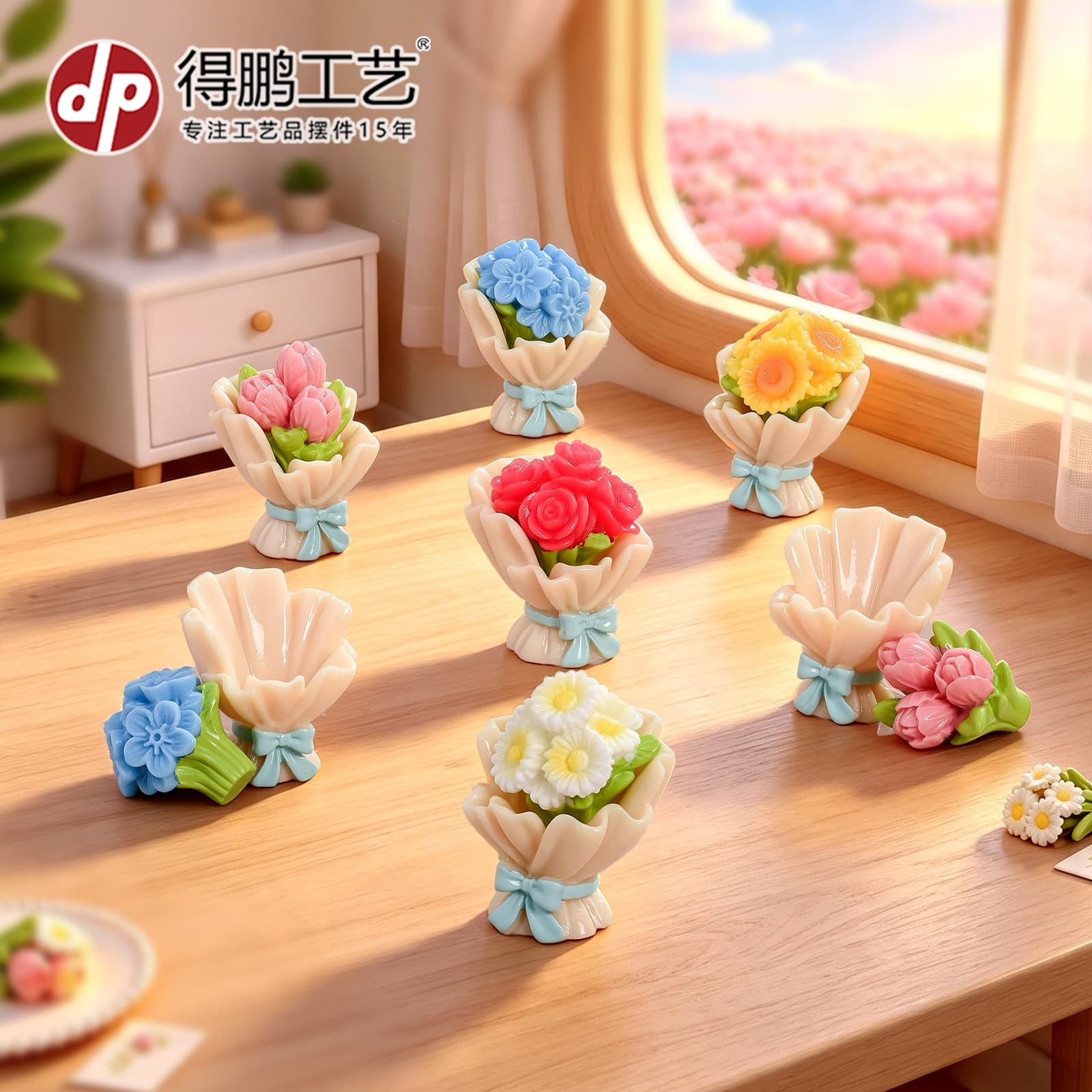 Miniature Artificial Sunflower and Tulip Bouquet Packaging for Dollhouse DIY Decor Desktop Ornament