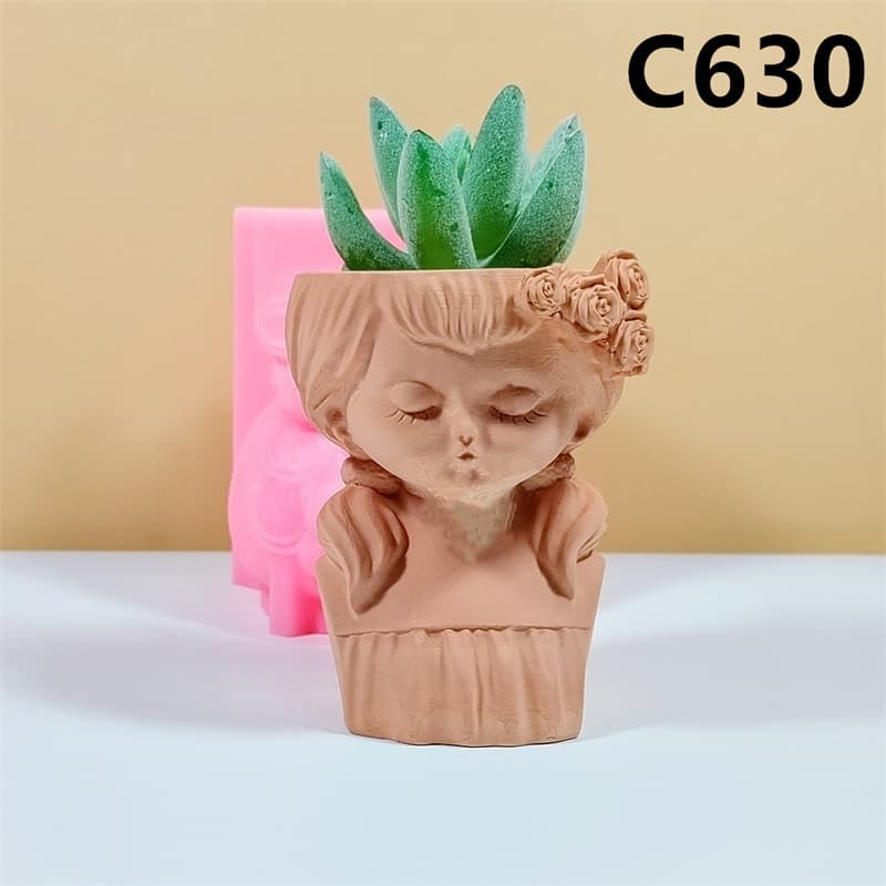 Creative Girl Succulent Planter Silicone Mold Cross-Border Hot Seller Garden Decoration Resin Concrete C630