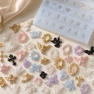 3D Nail Art Silicone Mold Set Butterfly Angel Heart Embossed Decoration DIY Resin Nail Tips