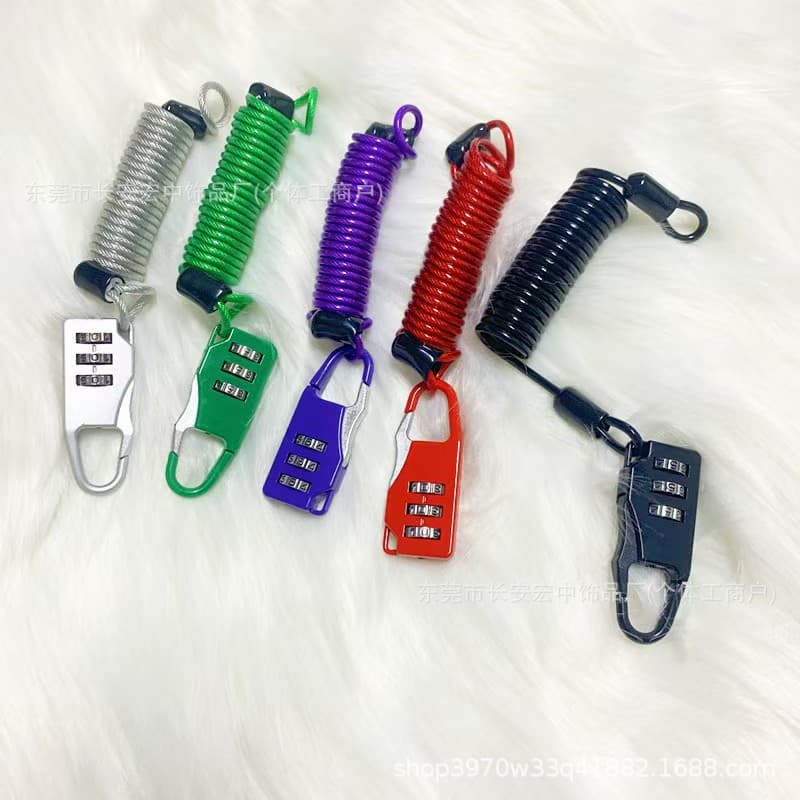 Password Cable Lock Motorcycle Helmet Lock Electric Vehicle Spring Cable Lock Keychain Key Ring