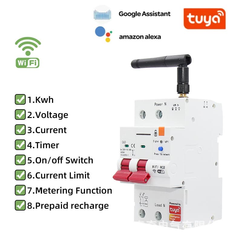 Tuya WiFi Smart Metering Leakage Circuit Breaker Phone Remote Control On/Off Remote Air Switch Circuit Breaker
