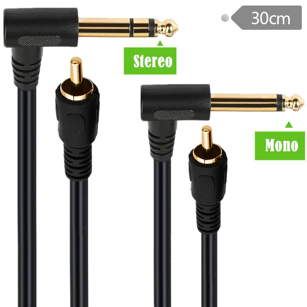 Pure Copper Core Gold-Plated 6.35mm Mono/Stereo Male Right-Angle to RCA Male Speaker Mixer Audio Cable