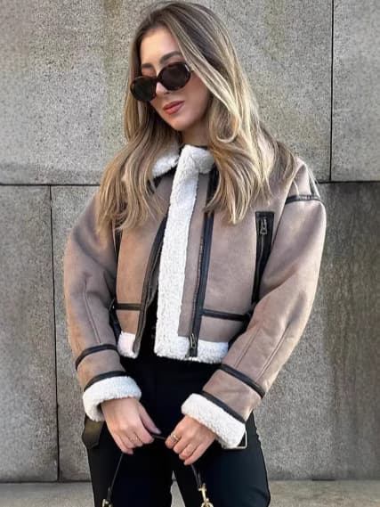 AliExpress INS New Fall/Winter Bestseller Women's Double-Sided Short Collared Long-Sleeve Jacket Coat