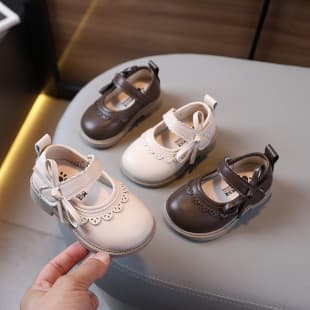 Girls' Princess Lace Baby Walker Shoes, Bow Leather Shoes, Soft Sole Simple Shoes for Spring and Autumn