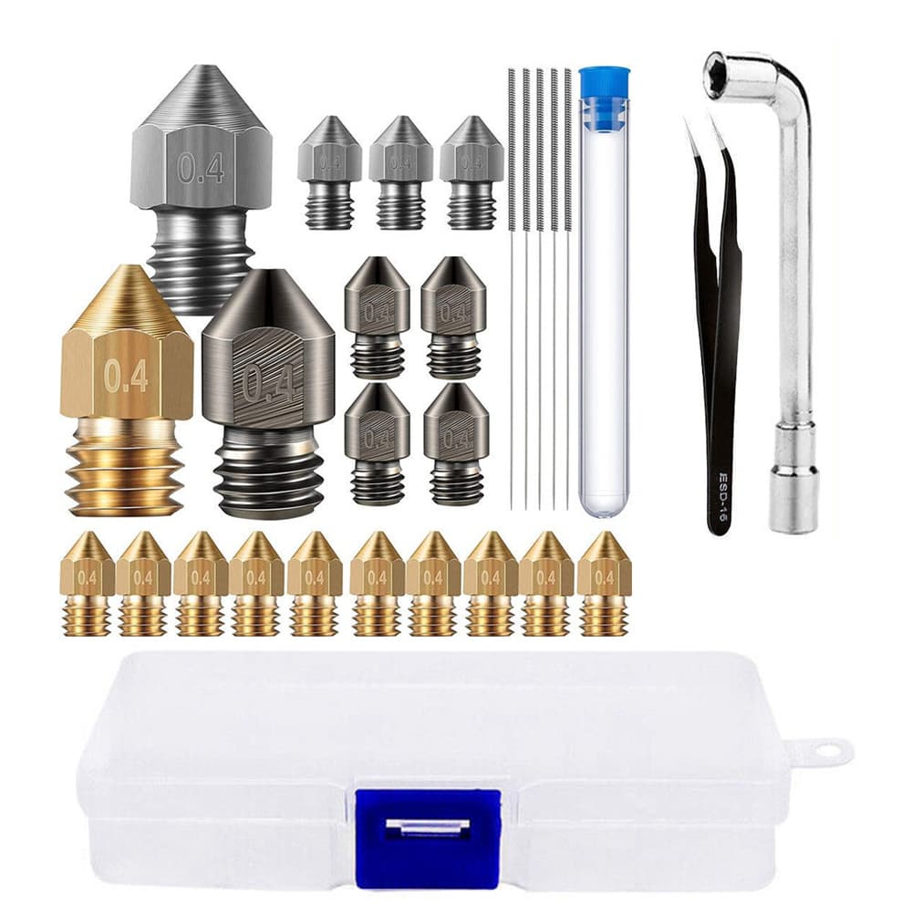 3D printer accessories MK8 0.4mm brass, stainless steel, hard steel nozzle cleaning needle, tweezers, wrench