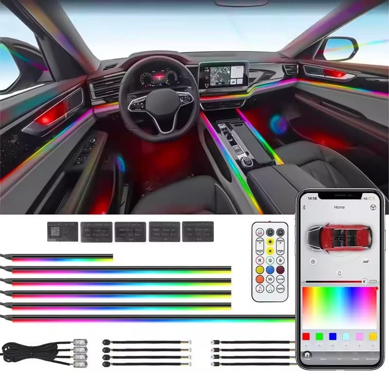 Cross-border Hot Selling Universal RGB Light Strip 18-LED Car Modification Ambient Light Active RGB Ambient Light