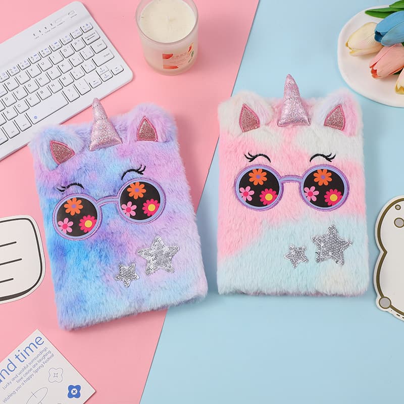 Cross-border Cartoon Sunglasses Unicorn Plush Girl DIY Notebook Student Notebook Diary Wholesale