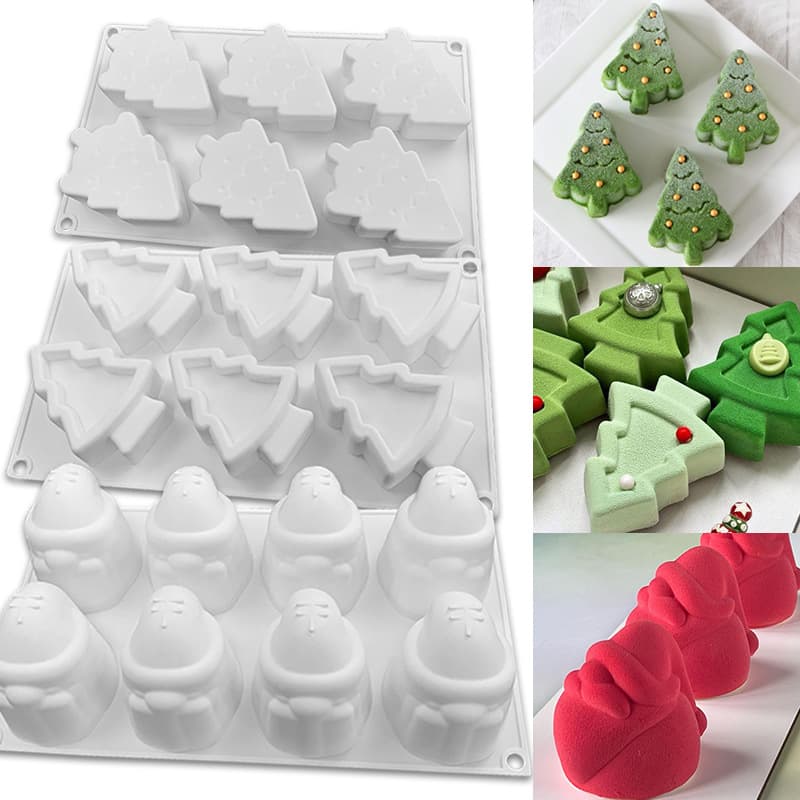 Cross-Border Fcm Mousse Cake Mold Christmas Tree Chocolate Silicone Mold Santa Claus Scented Candle Mold
