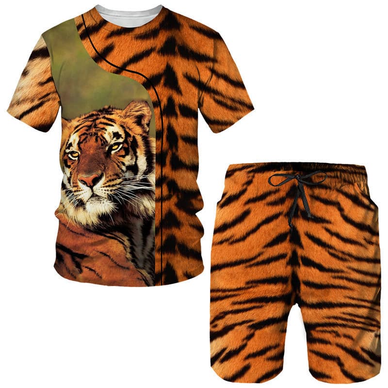 Tiger Tiger Stripe Series 3D Print Men's Casual Set 2025 Cross-Border New Adult Set Wholesale Source