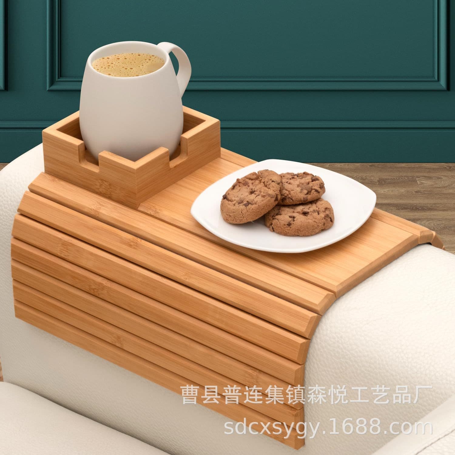Cross-Border Sofa Clip Bamboo Sofa Tray Drink Holder Solid Wood Movable Wooden Sofa Armrest Tray Table Portable