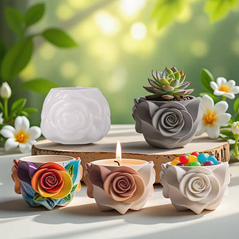 Printed rose vase cement aromatherapy gypsum cup mold diy glue storage cup flower pot ornament silicone abrasive