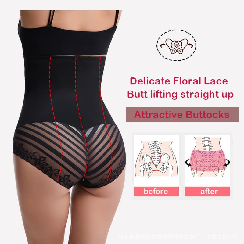 High-Waist Sexy Shapewear Tummy Control Panty for Women Postpartum Firm Waist Lace Body Shaper Slimming Belly