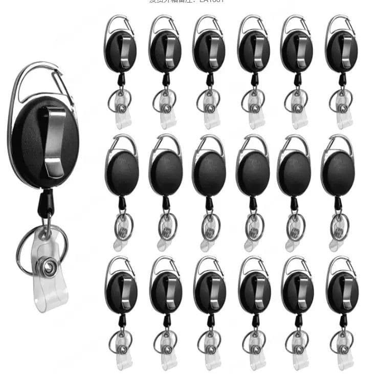 Black Oval Retractable Pull-Tab Clip with Cable Puller for ID Cards, Retractable Keychain Badge Reel