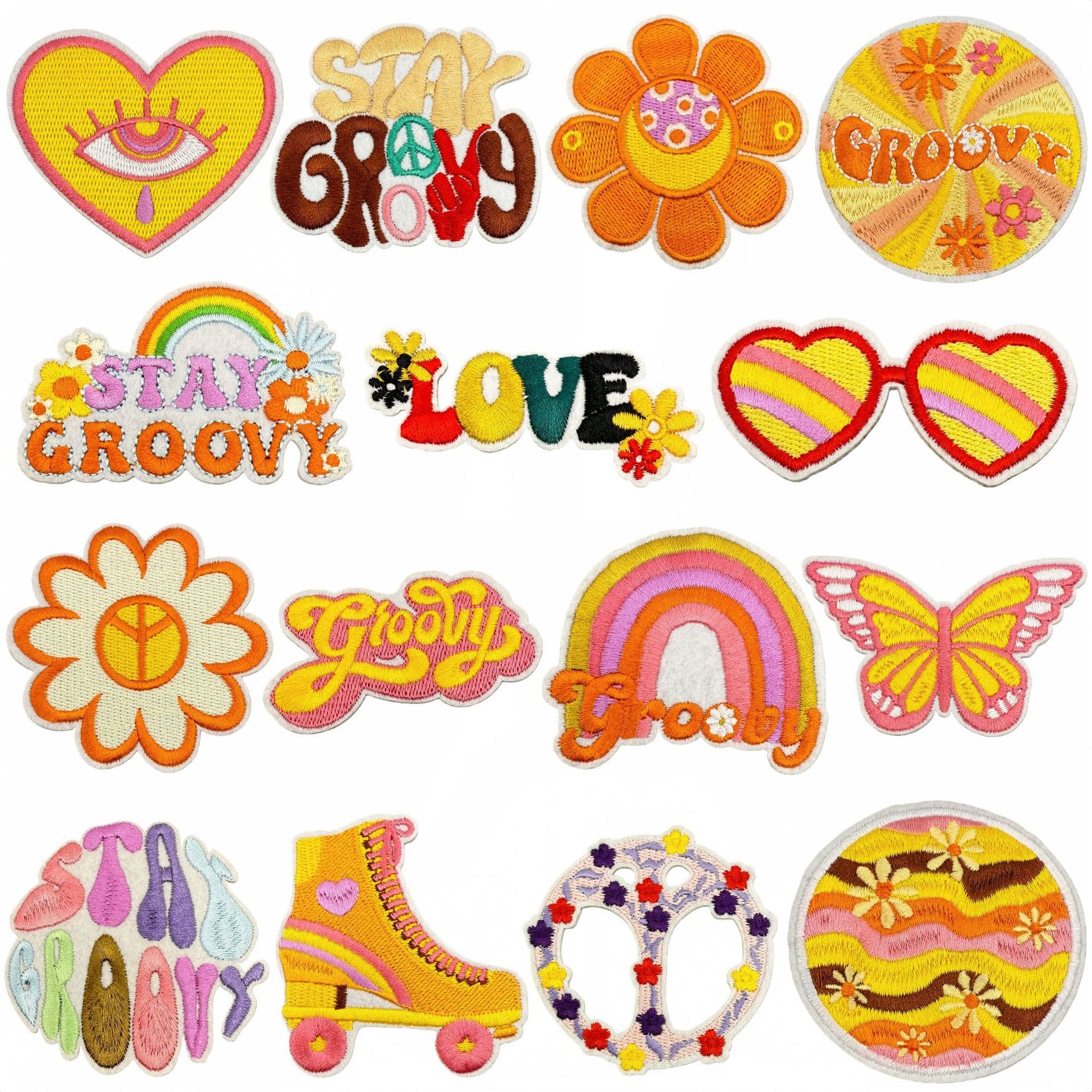 Colorful Graffiti Cartoon Embroidery Patches, Bohemian Decorative Iron-on Appliques, Embroidered Badges with Back Adhesive for Clothing Accessories