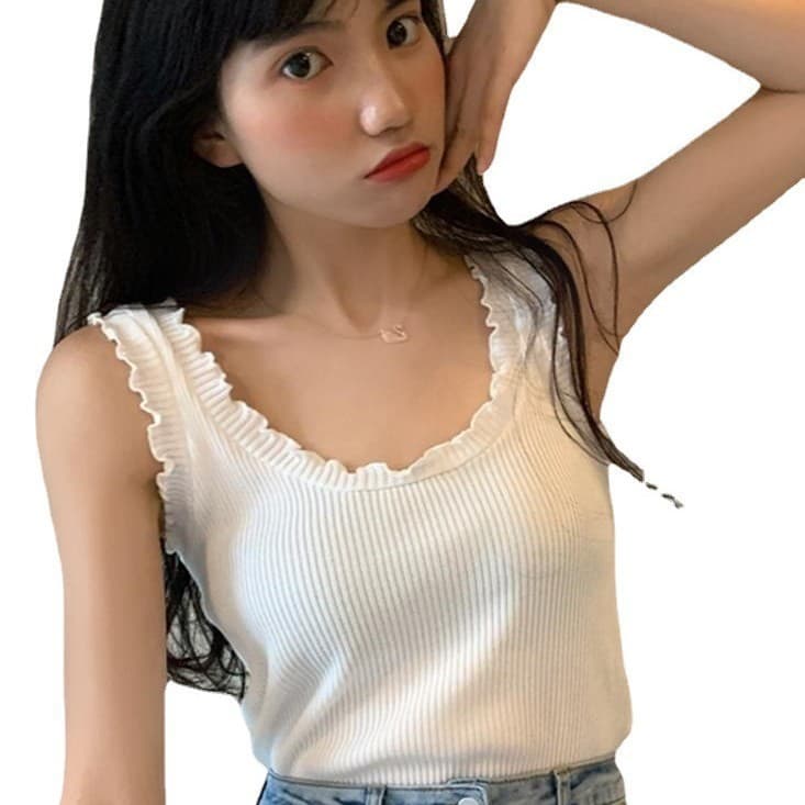 2025 Summer Trendy U-Neck Knit Tank Top, Sleeveless, Ins Style, Backless, Layering Top