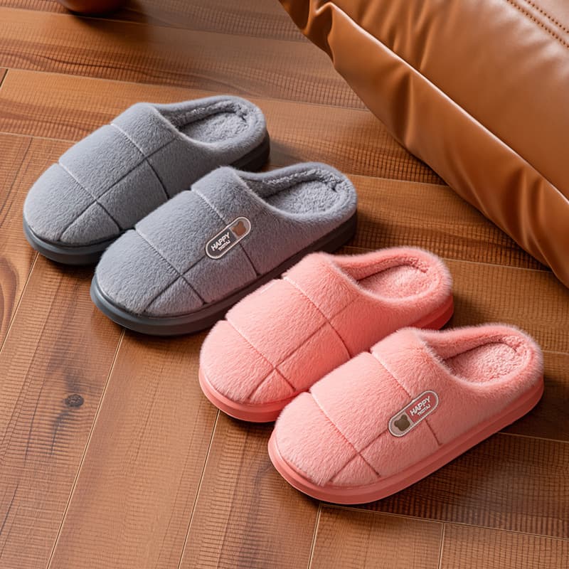 Warm Plush Cotton Slippers for Women Winter Non-Slip Silent Indoor Home Thick Sole Outdoor Couples Fleece-Lined Cotton Shoes Men Winter