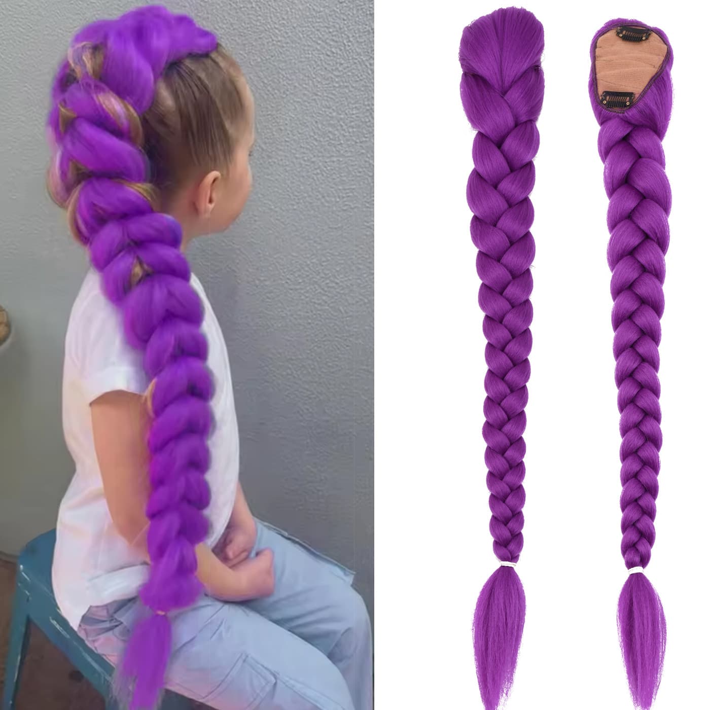 Purple Hair Ties and Hair Rings for Girls, Witch-Themed Braided Dreadlocks, Ponytail Hair Extensions, Children's Hair Accessories