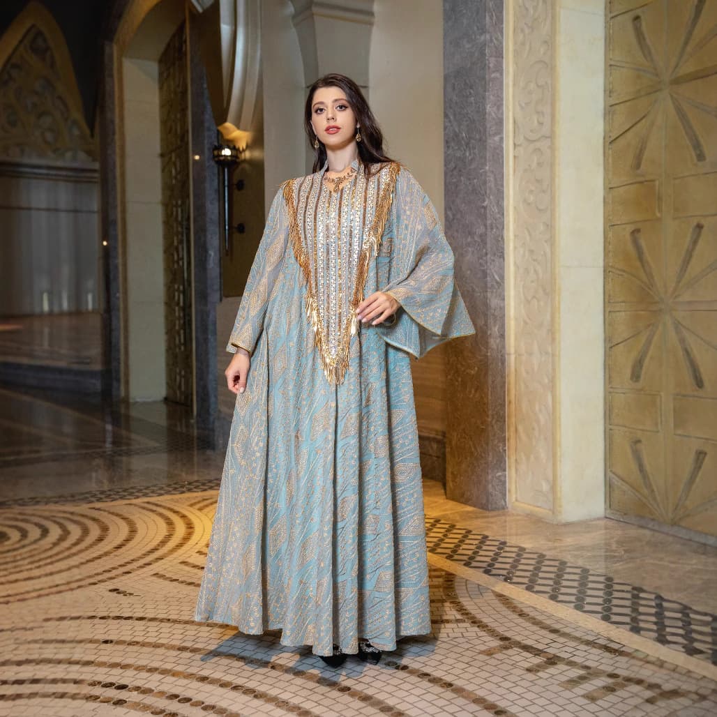 AB320 Dress Turkish Evening Gown Mesh Embroidery Sequined Long Robe Cross-border Women's Clothing