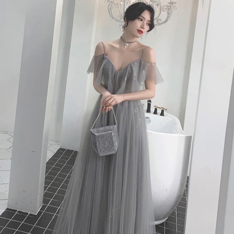 Gray Bridesmaid Dress 2026 New Style Bridal Party Bridesmaid Dress Long Tulle Skirt
