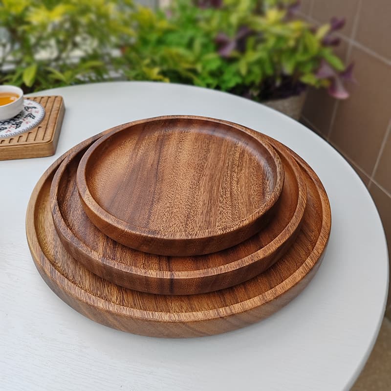 Round Wooden Plate Walnut Wood Tea Cup Japanese Style Tea Tray Whole Wood Snack Home Storage Plate Fruit Plate Dry Foaming Plate
