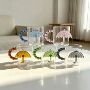 Colorful Unique Handle Premium Umbrella Mug Glass Cup, High Appearance Water Cup, Ins Milk Cup