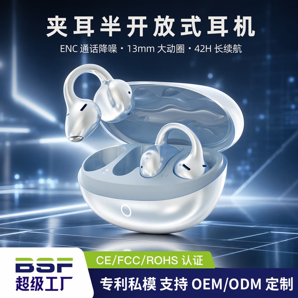 New Clip Open-Ear Clip-On Sports Bluetooth Earphones with Ultra-Long Battery Life, Cross-Border Bestseller with ENC Noise Reduction