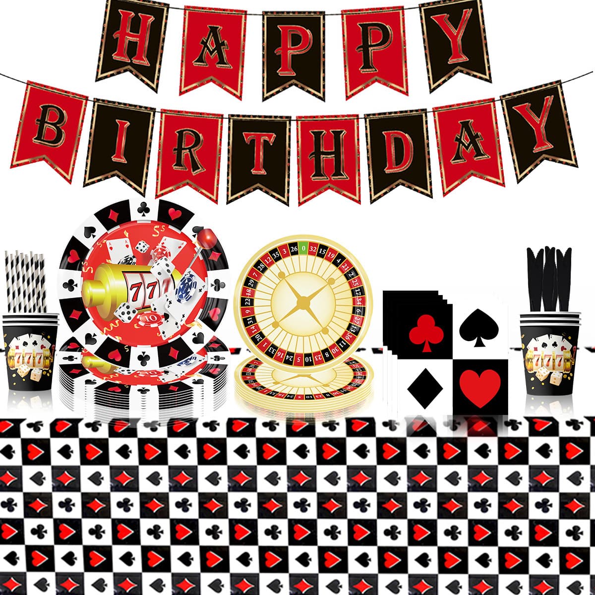 Playing Cards Casino Movie Night Themed Disposable Paper Plates Tablecloths Tissue Party Set Decoration Arrangement