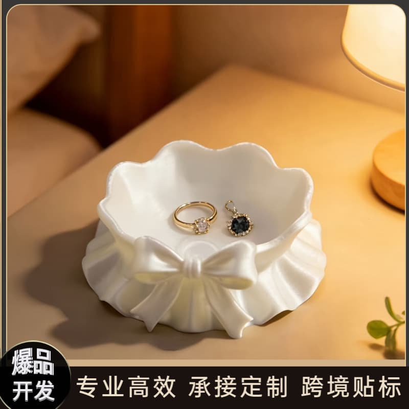 Cross-border popular 3D printed bow jewelry storage tray cute ruffle bow jewelry tray