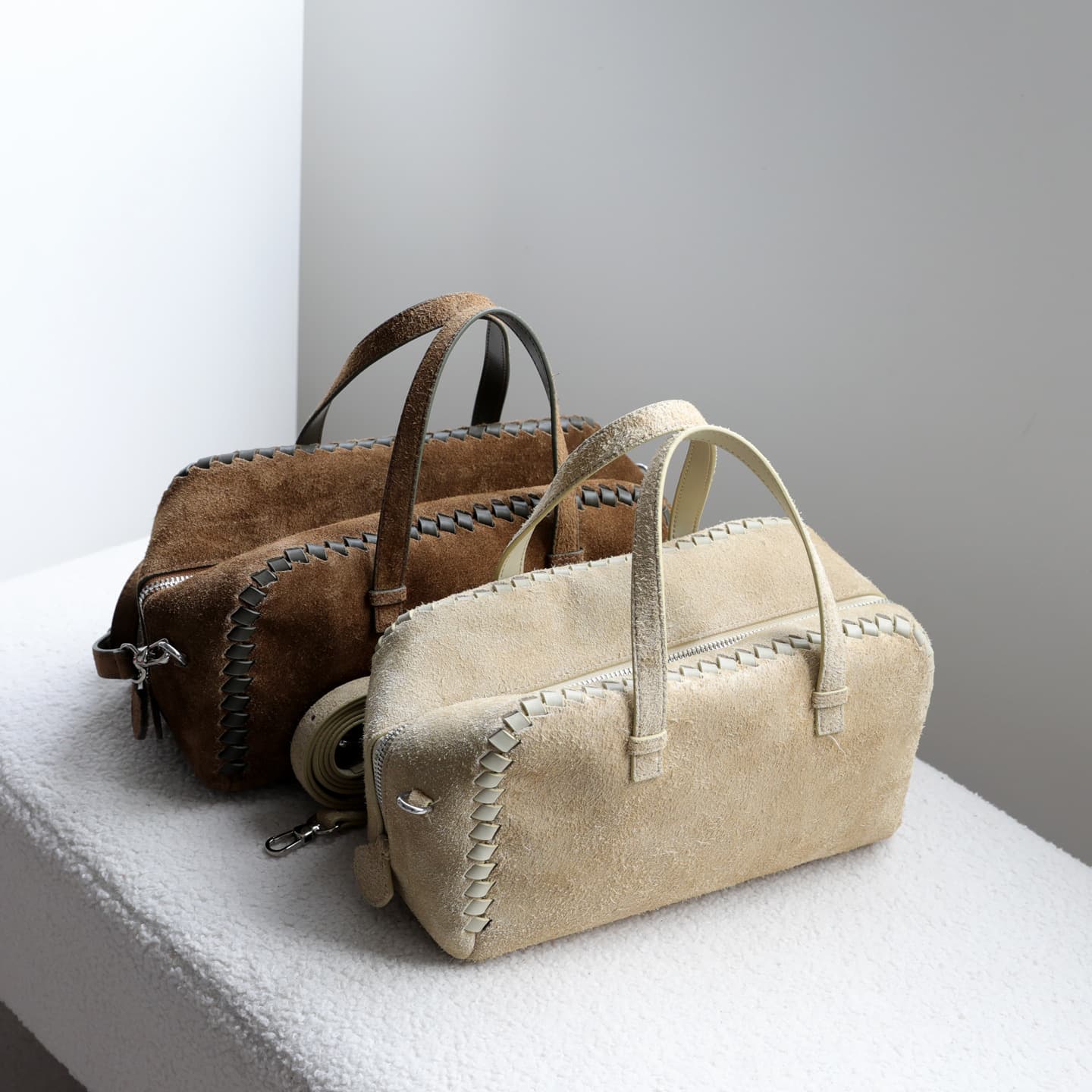 Vintage Matte Woven Cowhide Large Capacity Boston Bag Handheld Shoulder Crossbody Genuine Leather Women's Bag