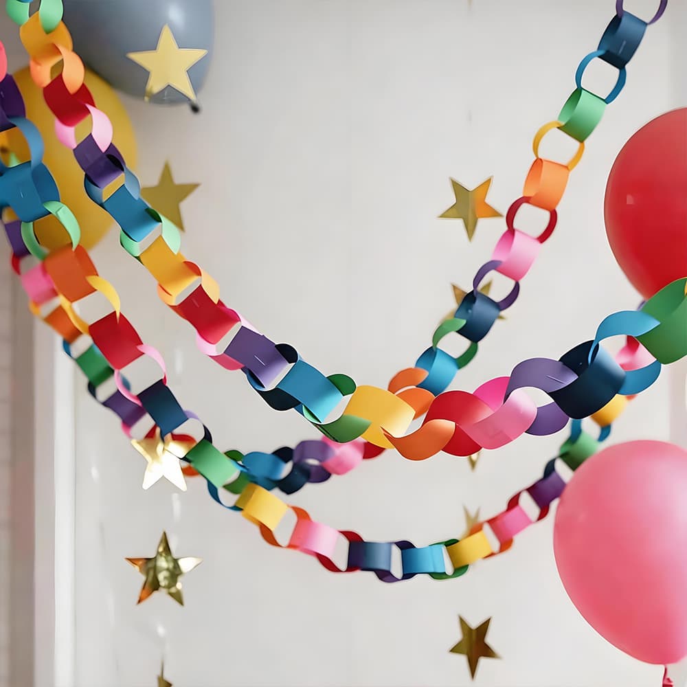 Colored cardstock paper chain decoration for kindergarten parties, birthday rainbow paper chain decor, festive scene decoration
