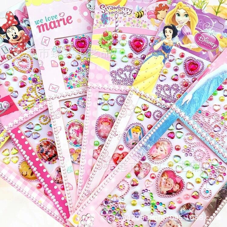 Kids Cartoon Stickers Diamond Gem Crystal DIY Sticker Sheets Kindergarten Reward Princess Performance Makeup