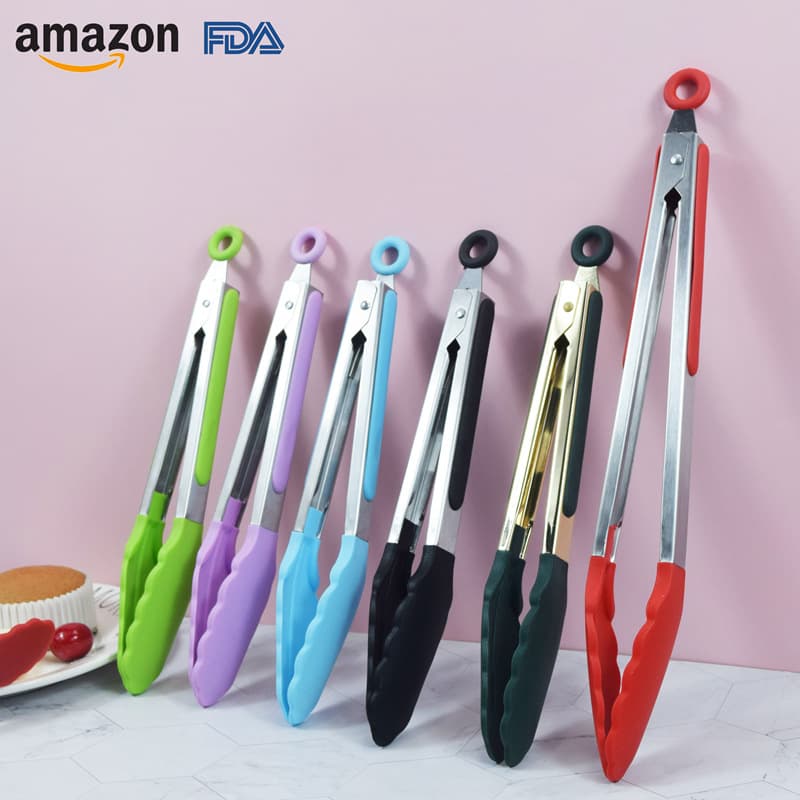 Cross-border Stock Small Silicone Food Tongs in 7-inch, 9-inch, 12-inch Sizes, Heat-resistant High-temperature BBQ, Bread Tongs