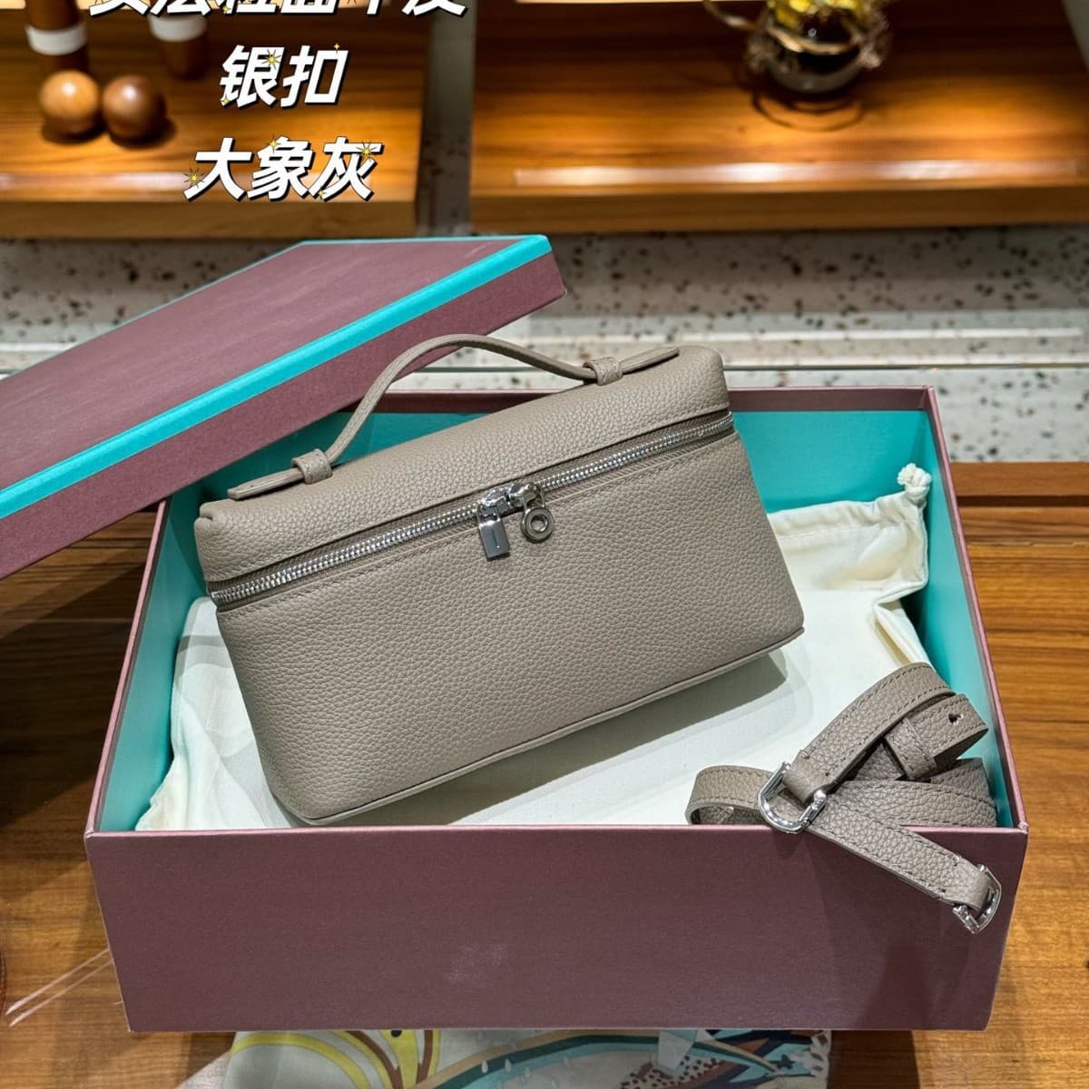 Guangzhou LP19 Genuine Leather Lunch Box Bag Top Layer Cowhide Box Bag Handheld Handbag Single Shoulder Crossbody Bag for Women