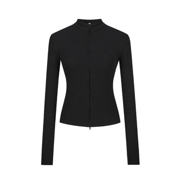 Cool American Chic Stand Collar Double Zipper Design Tight Long Sleeve Cardigan Women Winter Retro Slim Fit High-End Top