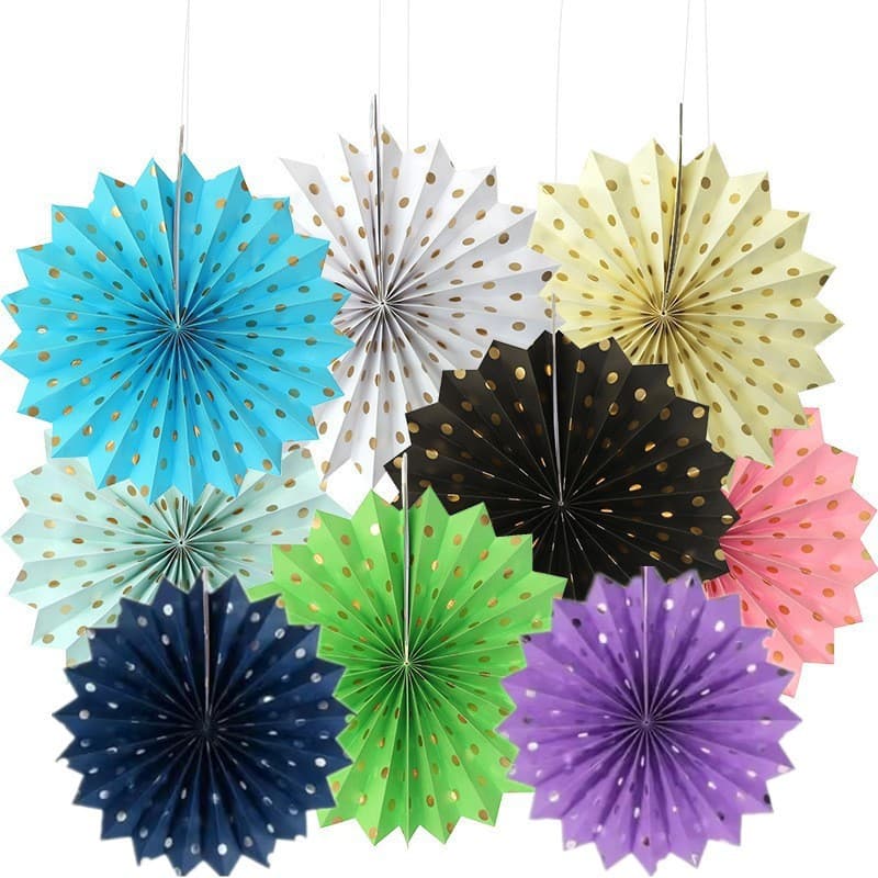 30cm Polka Dot Bronzing Beige Folding Fan Set Holiday Birthday Party Decoration Wedding Decoration Supplies Bean Green Bronzing