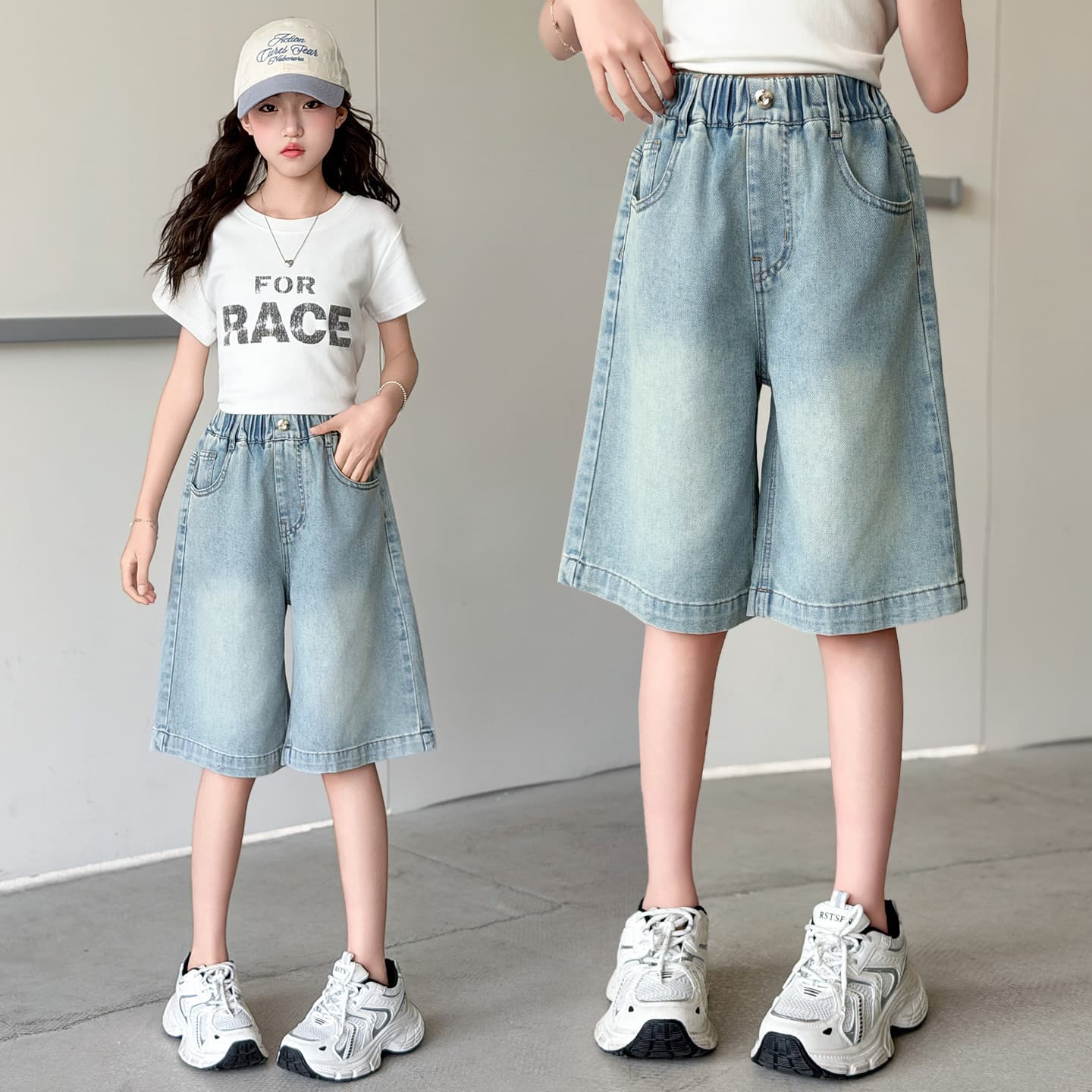 Girls' denim shorts summer thin 2026 new summer clothes for big children embroidered letters five-point medium pants children's pants