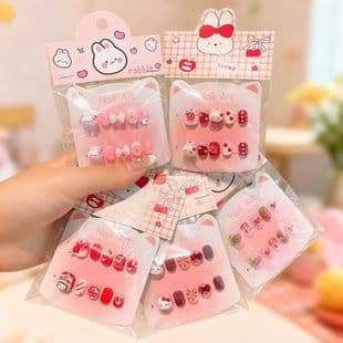 Kids handmade press-on nails, cartoon nail stickers, removable nail tips, paper nail decals, dress-up nail set for girls