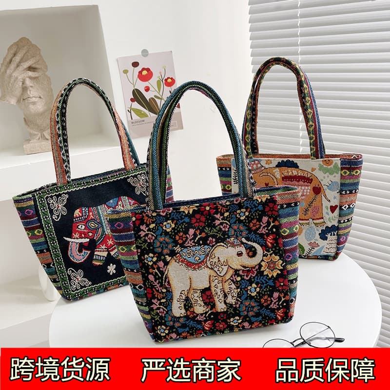 Wholesale New Ma Tai Ethnic Style Elephant Bag Women's Simple Work Handbag Middle-aged and Elderly Hand-embroidered Mommy Bag