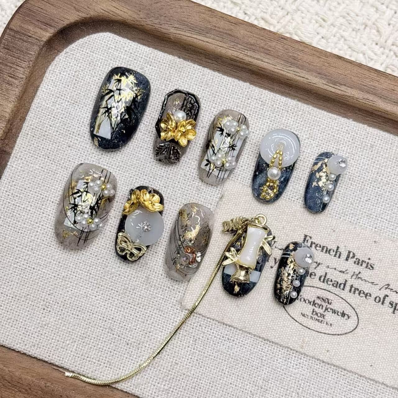 Short oval short shaved medium almond nails Chinese style new Chinese style handmade boutique high-end wholesale pure handmade wear manicure
