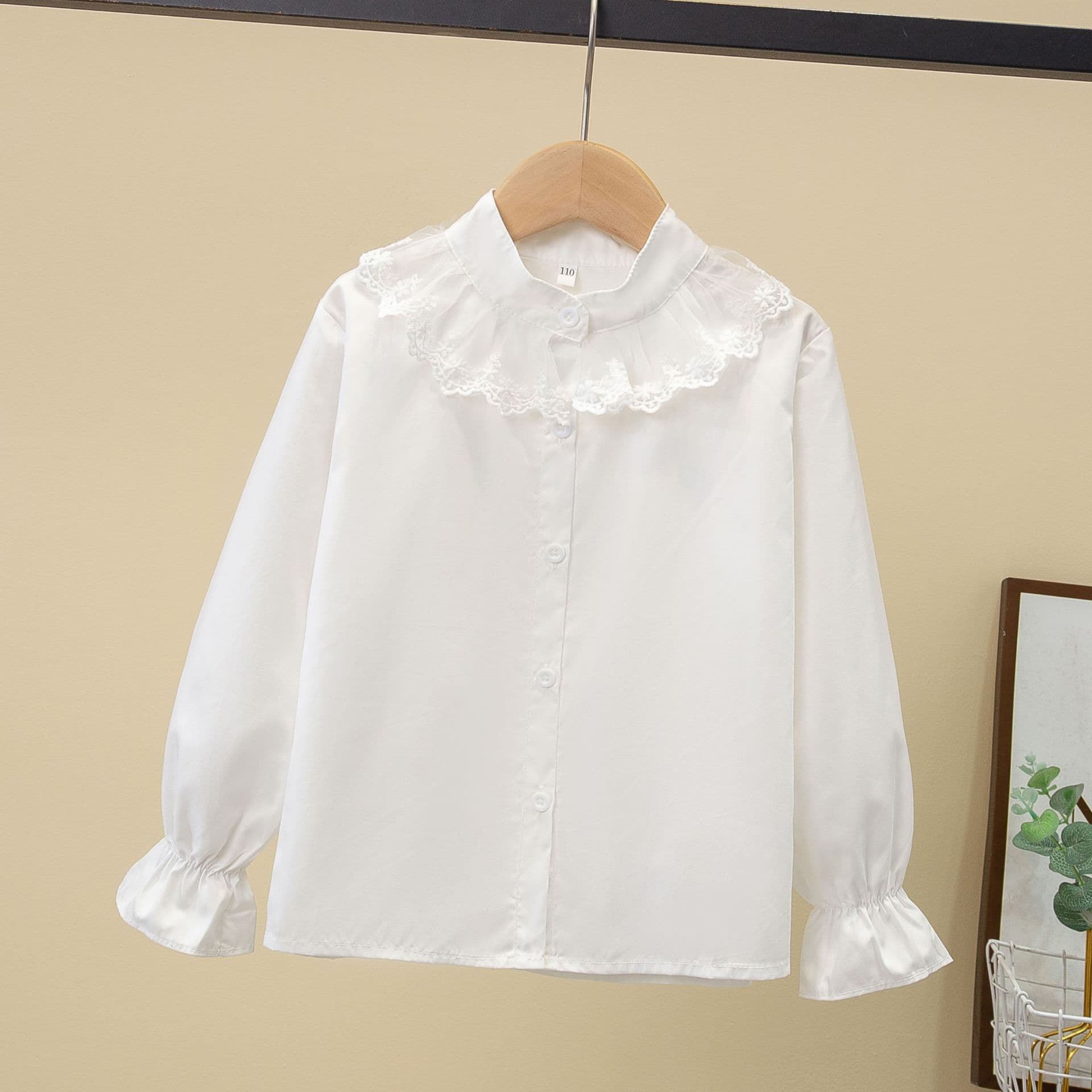 Girls' Shirt Spring Autumn New Style School Uniform Style Kids Pure Cotton Long Sleeve Blouse White Top Export Quality