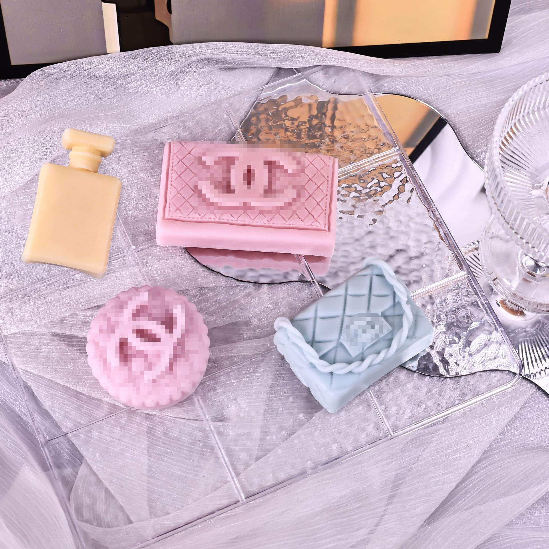 Double C Bag Perfume Silicone Mold Cake Decoration Fondant Squishy Toy Handmade Baking Scented Candle Mold