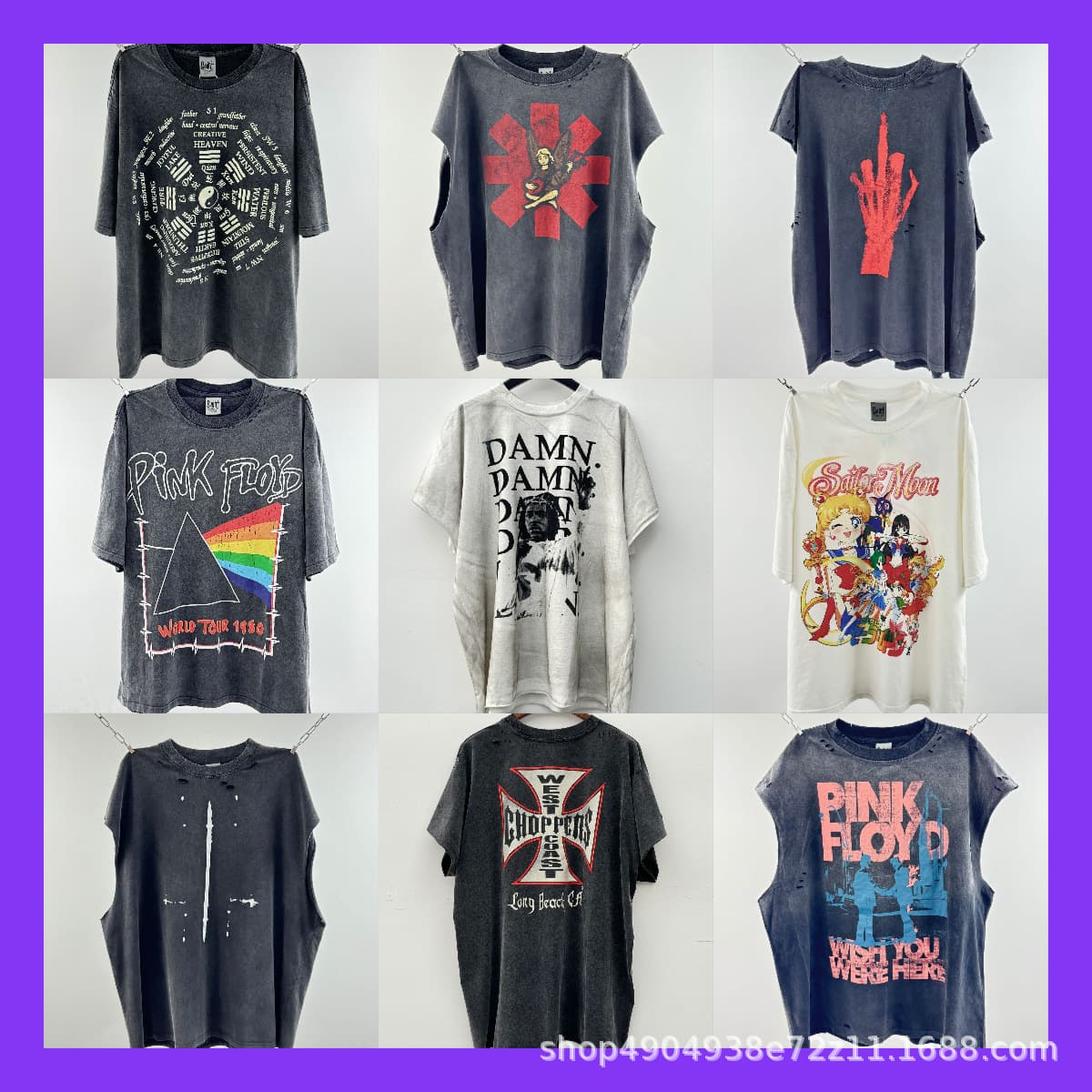 2025 Hip-Hop New American Retro Washed Vintage Rock Band Loose Round Neck Short Sleeve T-Shirt for Men and Women