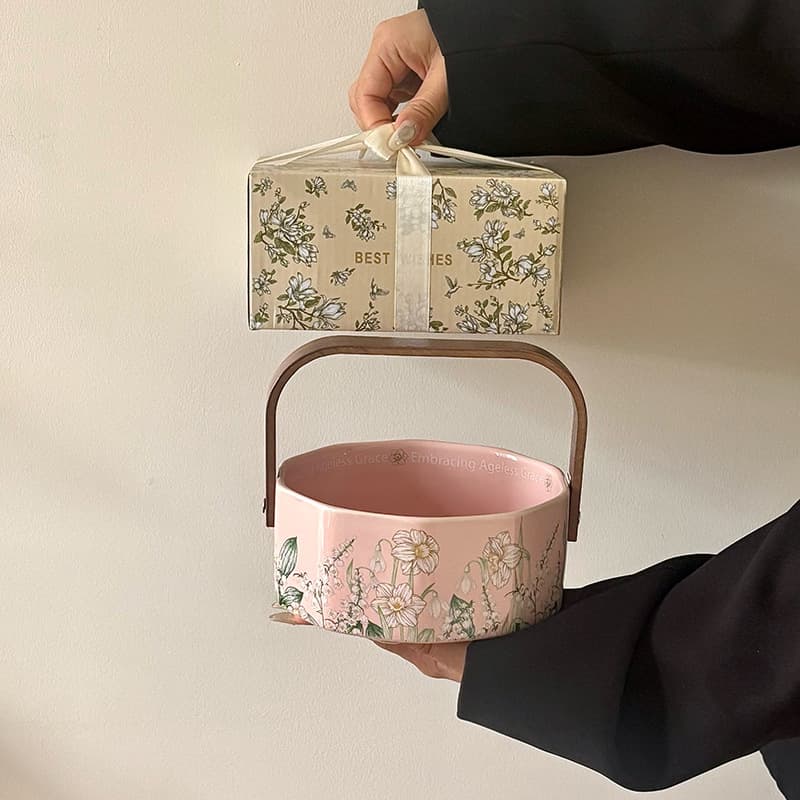 High-Quality Windbell Flower Ceramic Fruit Basket Living Room Home Fruit Bowl Office Desktop Snack Storage Tray Souvenir