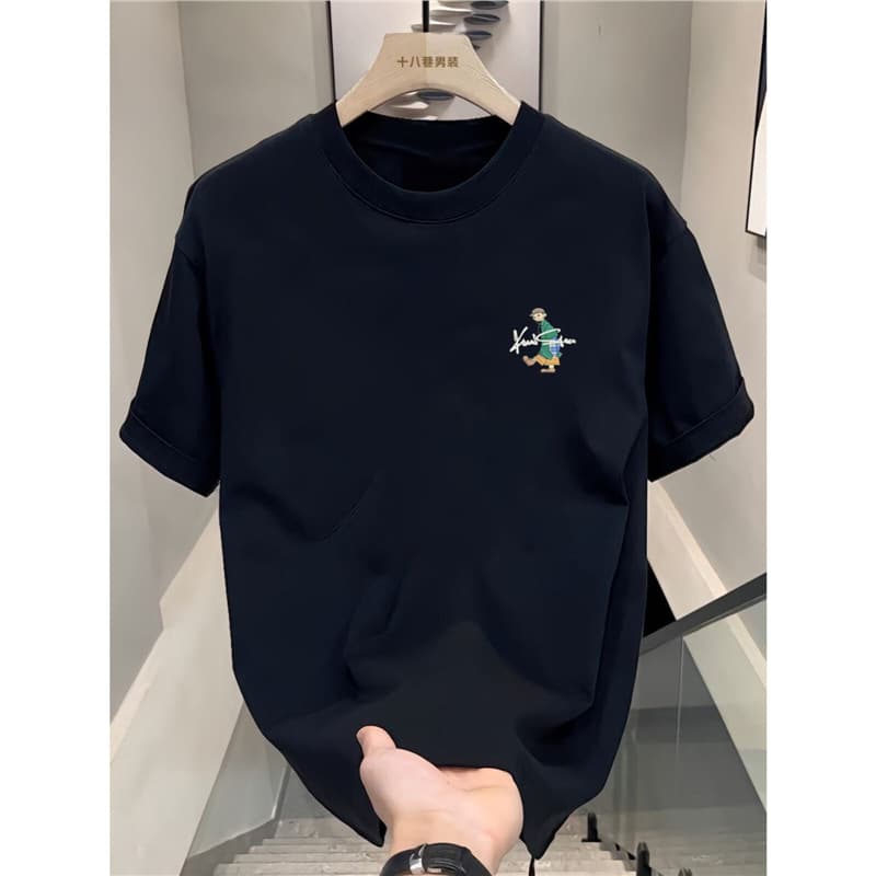 Trend Fashion Color Print Versatile Casual Loose Round Neck Men Short Sleeve T-Shirt Loose Trend Brand Ins Round Neck T