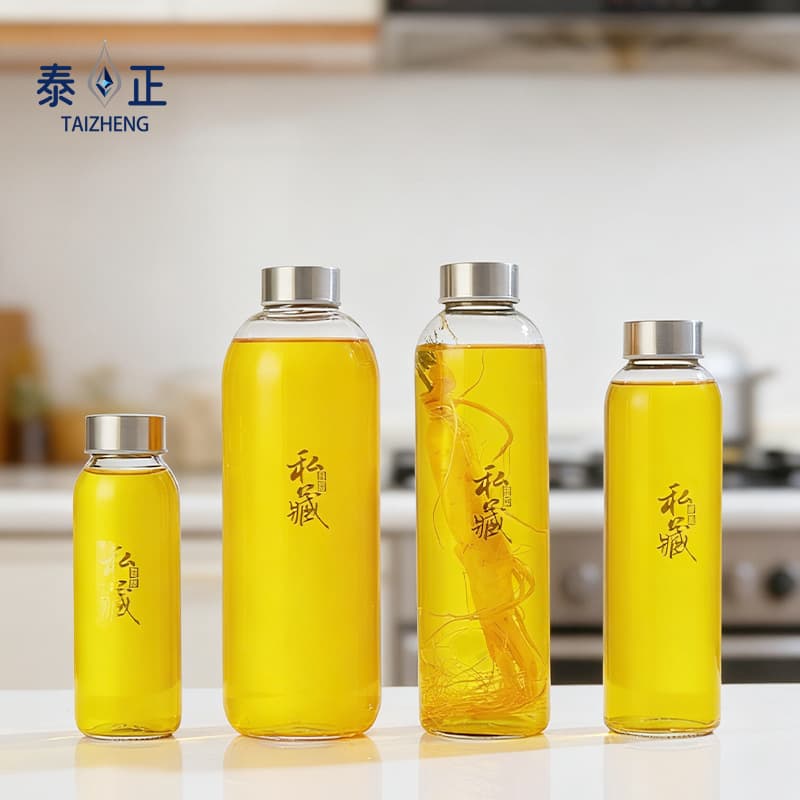 Wholesale glass wine bottles with stainless steel caps, fruit wine beverage bottles, transparent ginseng soaking bottles, leak-proof seal, large quantity at best price