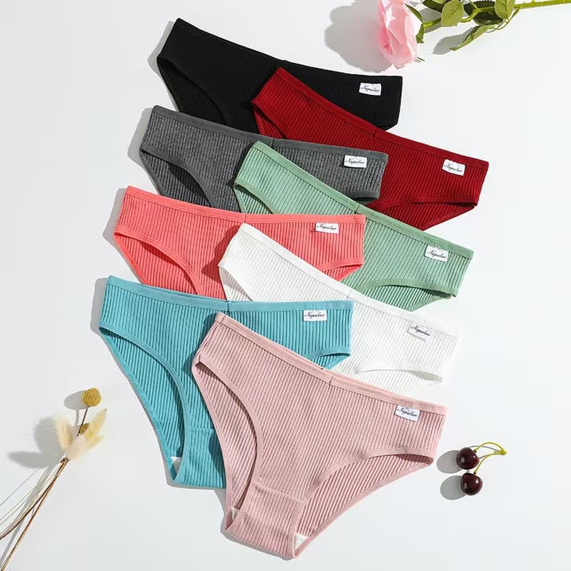 New Cotton Ribbed Women's Triangle Panties Solid Low Waist Tummy Control Breathable Double Layer Gusset Teenager Underwear Factory Direct Supply