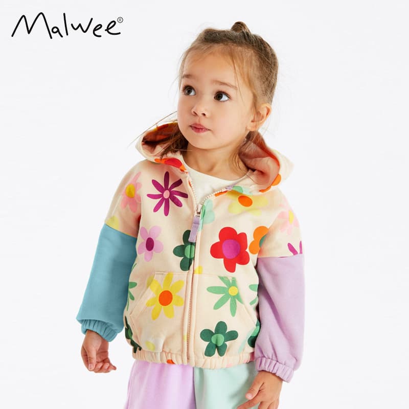 In Stock Malwee Girls Jacket Autumn New Style European and American Casual Zip-Up Hooded Top for Kids